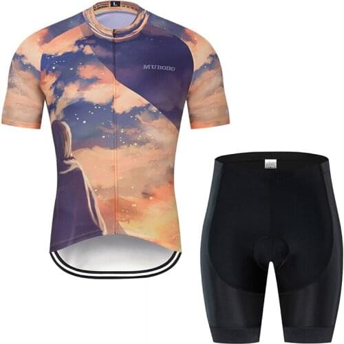 Sky and cloud patterns short sleeves and shorts bicycle breathable quick dry sweat resistant summer knit bicycle shirt set