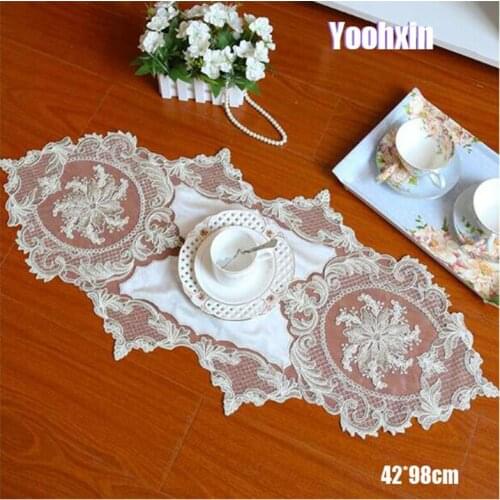 HOT Luxury lace Embroidery bed Table Runner cloth cover dining Lace tea coffee tablecloth placemat home Christmas Wedding decor