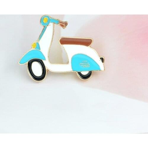 Cute Battery Car Brooch Retro Cartoon Motorcycle Blue Enamel Pin Denim Coat Backpack Badge Boy Girl Gifts Fashion Jewelry