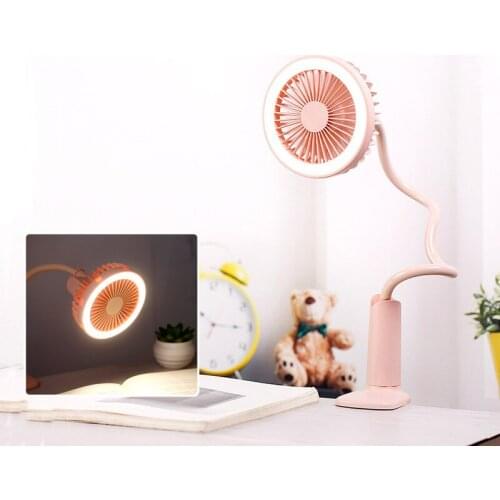 New Usb Mini Shower Fan with Night Light Outdoor Baby Stroller Office Dormitory Clip Charging Fan