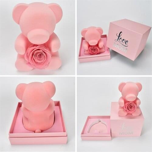 Preserved Rose Teddy Bear with Gift Box Rose Flower in Heart For Valentines Day Gift For Girlfriend