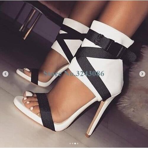 Fashion Women Gladiator Stiletto Heel Sandals Single Strap Patchwork Thin High Heel Sandals Fabric Belt Catwork Women Shoes