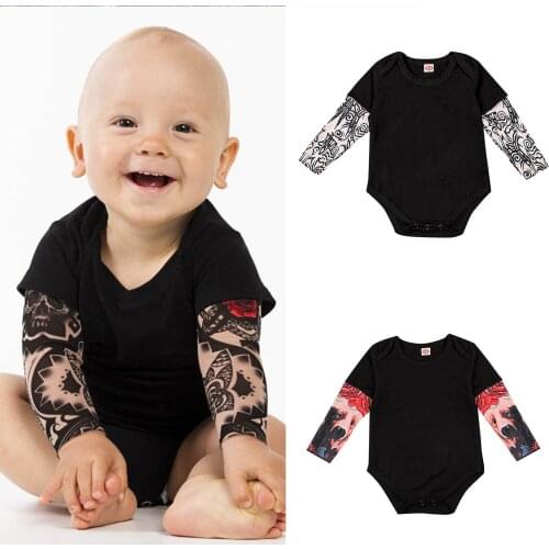 Fashion Spring Autumn Newborn Infant Baby Boys Girls Long Sleeve One Piece Patchwork Tattoo Romper Jumpsuit Clothes Costume#P4