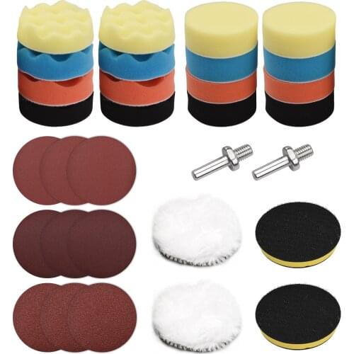 31Pcs Polishing Pads Kit 3 Inches Drill Buffer Attachment with Sanding Papers Sanding Waxing for Automobiles Yachts