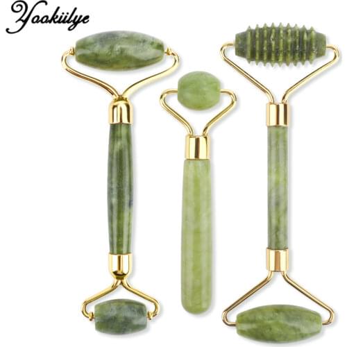 Xiuyu Jade Facial Roller Eye Massage Stone Guasha Scraping Board Green Natural Jade Roller Face Lift Body Massager Roller Tool