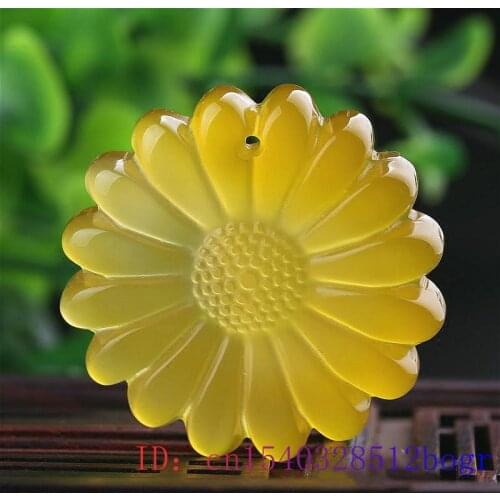 Jade Flower Pendant Necklace Chalcedony Gifts Natural Fashion Jewelry Women Charm Carved