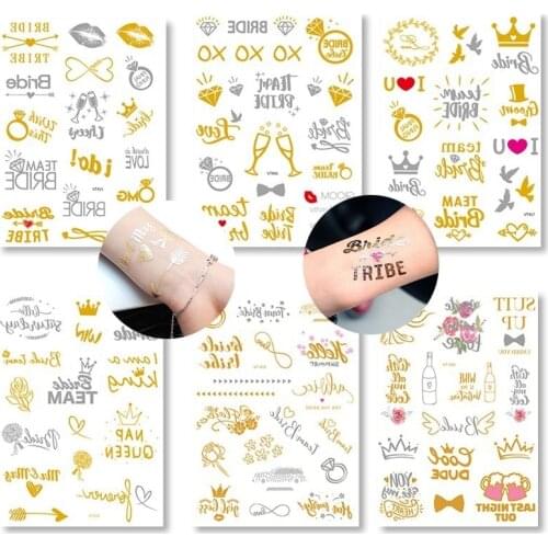 Multiple Wedding Supplies Temporary Tattoo Bachelorette Party Team Bride Bridesmaid Tribe Hen Night Golden Sticker Bride To Be