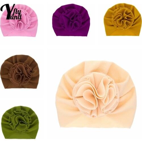 Yundfly Solid Color Handmade Flowers Baby Girls Turban Hat Cute Princess Caps Clothing Decoration Newborn Headwear Holiday Gifts