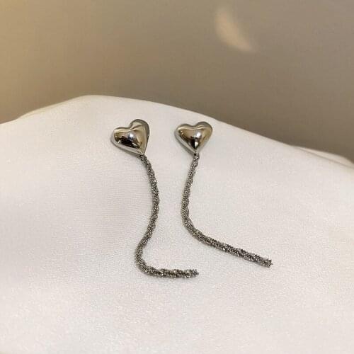 Origin Summer Statement Glossy Love Heart Dangle Earring for Women Girls Bling Bling Water Wave Chain Tassel Earring Jewelry