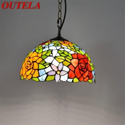 OUTELA Tiffany Pendant Light Modern LED Colorful Lamp Fixtures Decorative For Home Living Dining Room