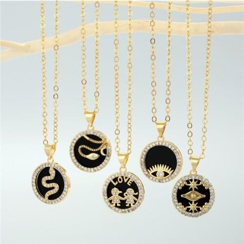 1PC Vintage Punk Zircon Evil Eye Snake Necklace Chain For Women Black Enamel Round Pendant Necklace Choker Party Jewelry N276