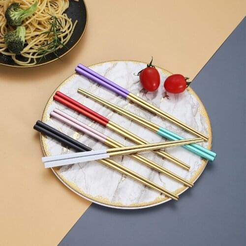 4 Pairs Chopsticks Sushi Sticks Chinese Food Gold Chopsticks Japanese Korean Metal Chopsticks Tableware Noodles Reusable Sticks
