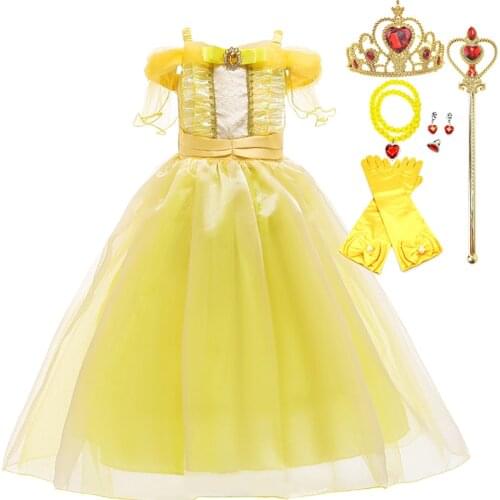 Princess Dresses for Girls Belle Dress Kids Belle Cosplay Beauty and The Beast Costume Girl Birthday Party Christmas Dress