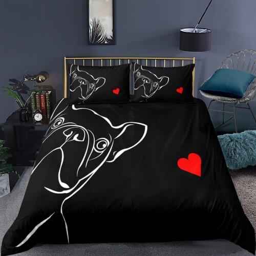 3D Dog Printed Duvet Cover Pillowcase Soft Quilt Cover Black Bedding Set 2/3 Pcs Single Twin Double Queen Full King Size Child