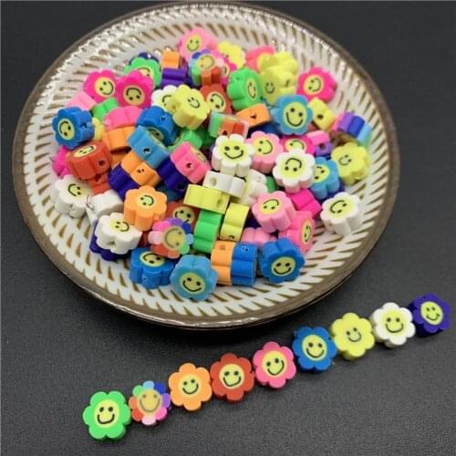 30pcs/Lot 10mm Mix Clay Spacer Beads Sunflower Shape Smiley Beads Polymer Clay Beads For Jewelry Making DIY Handmade Accessories
