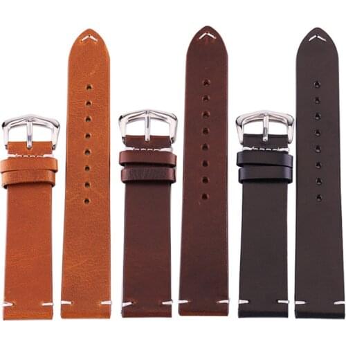 Handmade Retro Genuine Leather Watch Band Strap 18mm 20mm 22mm Man Women Wrist Watchbands Belt Silver Buckle