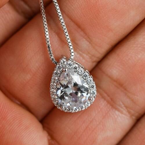 Luxury Female Crystal Big Water Drop Pedants Necklaces Fashion Wedding Jewelry Silver Color Zircon Necklaces For Women