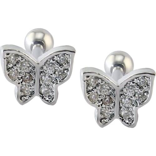 Butterfly Cartilage Earring Piercing Jewelry Cute Stud Earrings for Girls Helix Piercing Cubic Zirconia Ear Studs