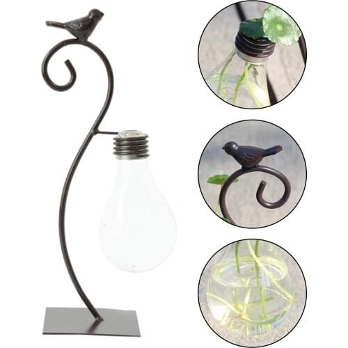 Glass Planter Office Bulb Vase Stable Metal Holder Tabletop Terrarium Vases