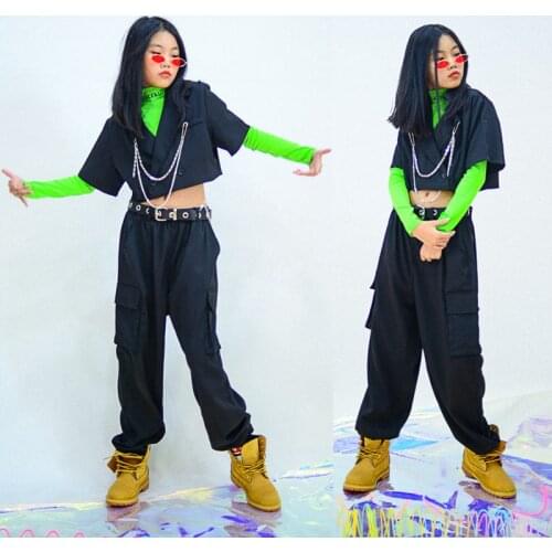 New Girls Hip Hop Dance Clothes Black Hiphop Suit Kids Jazz Street Dance Costumes Ballroom Dancing Clothes Stage Outfits DQS5566