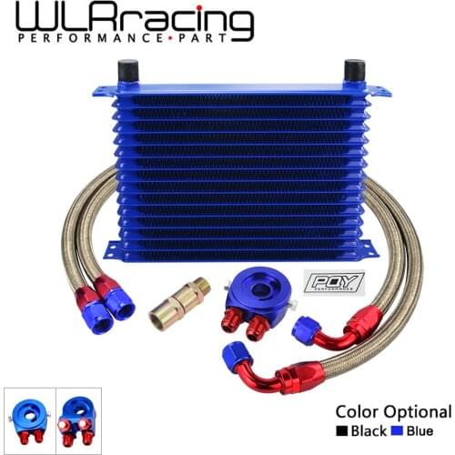 WLR - UNIVERSAL 15 ROWS OIL COOLER KIT + OIL FILTER SANDWICH ADAPTER + STAINLESS STEEL BRAIDED OIL HOSE WITH PQY STICKER+BOX