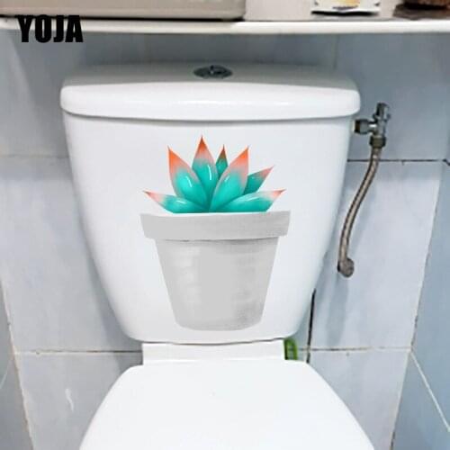 YOJA 18.4X23.8CM Simple Hand Painted Green Flesh Lovely Plant Kids Room Wall Sticker WC Toilet Decor T1-1234