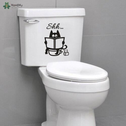 YOYOYU Wall Decal Cute Cat Shh Toilet Wall Stickers House Decorative Wall Stickers Vinyl Waterproof Art Toilet Stickers QQ174