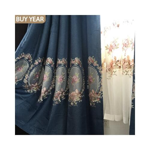 European Style Curtains for Living dining Room Bedroom Mirror Peony Embroidery Curtains Tulle Finished Product Customization