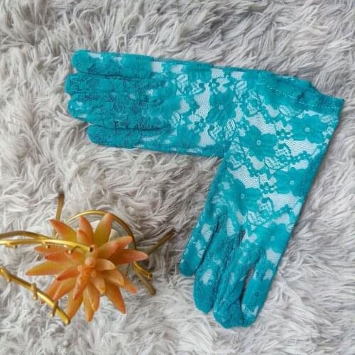 Teal Green Summer Elegant Ladies Floral Lace Gloves Blue Yellow Wrist Length Short Full Finger Girls Fashion Brown Pink Gloves