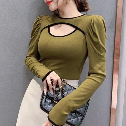 2020 Autumn New Arrival Women Blouse Sexy Hollow Out Long Sleeve Shirts Plus Size Female Korean O-neck Bottom Slim Tops