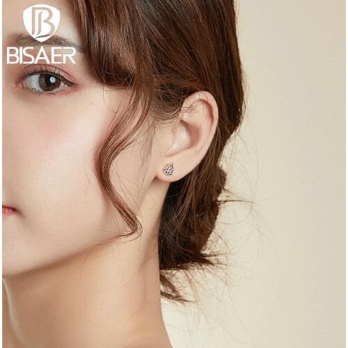 BISAER Lotus Bud Earrings 100% 925 Sterling Silver Small Stud Earrings for Women S925 Fine Jewelry Gift ECE989