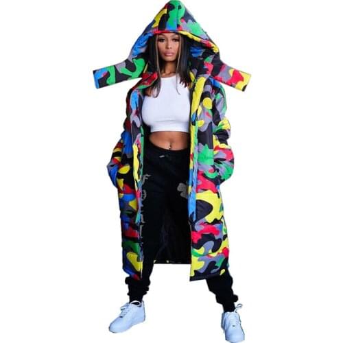 Womens Down Jacket 2020 Winter Camouflage Print Dyeing Long Jacket Down L99389