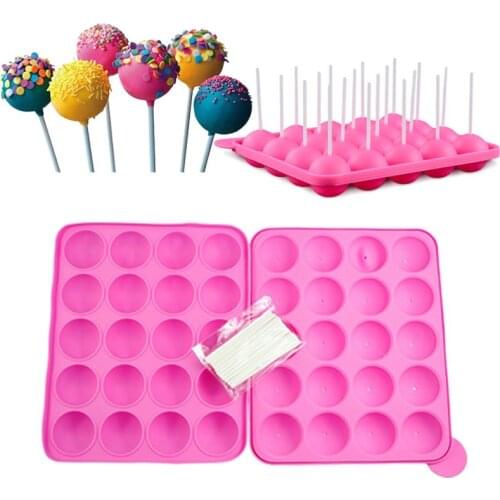 1PC 20 Holes Chocolate Ball Cupcake Cookie Candy Maker DIY Baking Tool Silicone Lollipop Mold Tray Cake Mould 100pcs Sticks