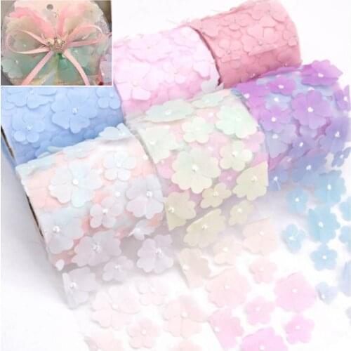 10 yards/roll 8cm/10cm/12cm gradient flower ribbon DIY handmade material organza headdress hair bow shoes and hats tulle