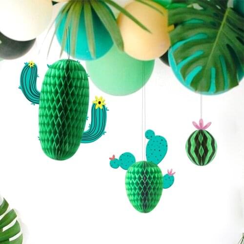 3pcs Cactus Honeycomb Decorations Summer Tropical DIY Fiesta Birthday Party Decor Luau Hawaiian Llama Baby Shower Wedding