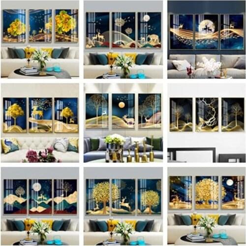 3 Pcs/Set DIY Oil Painting by Numbers Triptych Pictures Coloring Landscape Abstract Paint Wall Sticker Home Decor