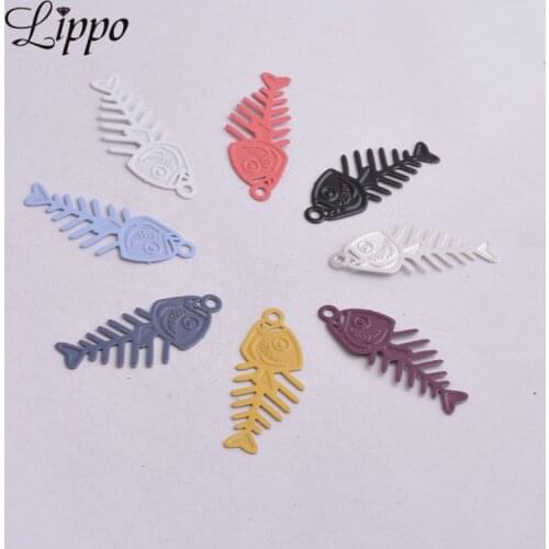 50pcs AC1530 32mm*8mm Silver Color Fish bone Charms Awful Fish Pendants Metal Brass Jewelry findings