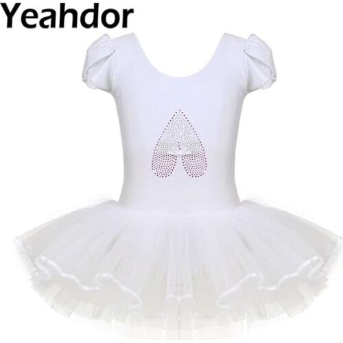 Ballet Dance Dress Kids Girls Professional Ruffled Cap Sleeves Sequined Ballerina Shoe Children Gymnastics Leotard Tutu Dress