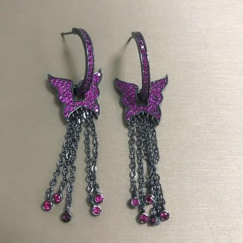 Bilincolor Fashion Chain Tassel Purple Butterfly Earrings for Women