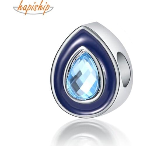 Hapiship 2020 Original Daisy New Fashion Sweet Blue Water Drop CZ Charm Beads Fit Charm Bracelet Female DIY Jewelry Making CZ130