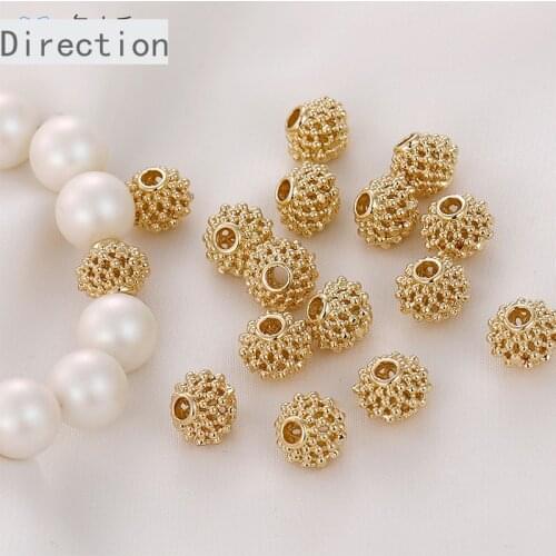 14K gold color-preserving hollow lantern peas beads with straight hole diy handmade bracelets jewelry accessories materials 6PCS