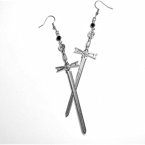 Black crystal sword earrings super long shoulder dusters gothic earrings black crystal earrings sword jewelry gothic jewelry