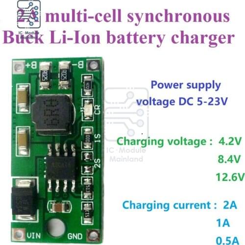 DC 5-23V to 4.2V 8.4V 12.6V for 3.7V 7.4V 11.1V 18650 Lithium Battery 2A Multi-Cell Synchronous Buck Li-Ion Charger