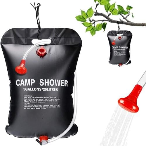 Camping Shower Portable PVC Solar Heated Water Bag for Outdoor Folding Traveling Hiking 20L with On-Off Switchable Shower Head