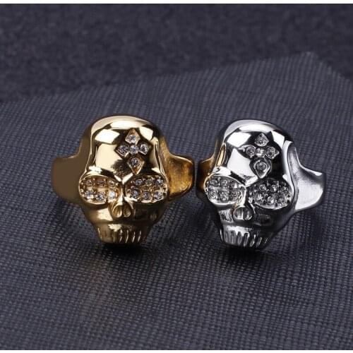 European and American fashion punk style stainless steel ring Personality set CZ skull mens trend ring
