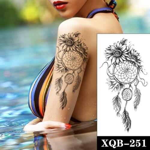 Hannah Waterproof Temporary Tattoo Sticker Black Dream Catcher Sunflowers Totem Fake Tattoos Flash Tatoos Arm Body Art for Women