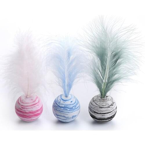 Cat Toy Star Ball Plus Feather EVA Material Light Foam Ball Throwing Toy Funny Interactive Plush Toy Stick Feather Wand Supplies