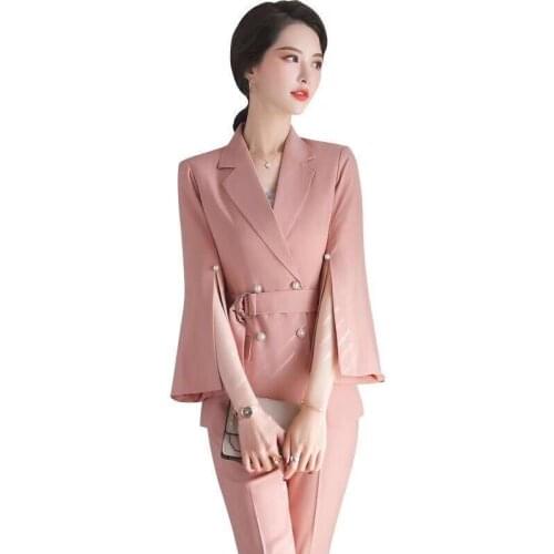 Wide-split wide-sleeved korean small suit suit spring and autumn new fashion ladies temperament Small fragrant wind two-piece