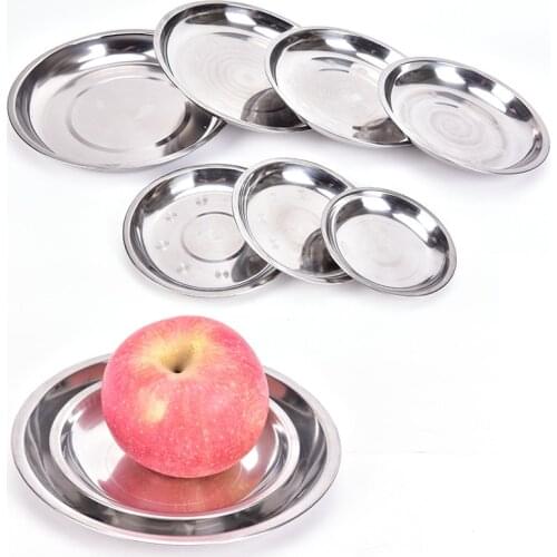 Stainless Steel Round Dinner Plate Dish Tray Food Container Durable Outdoor Camping Picnic Tableware Salad Plate Drop Shipping