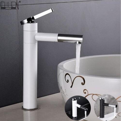 Brass Basin Mixer Tap 360 Degree Rotate Type Basin Faucet White and Silver chrome Tall Bathroom Sink Faucets Water Mixer Crane